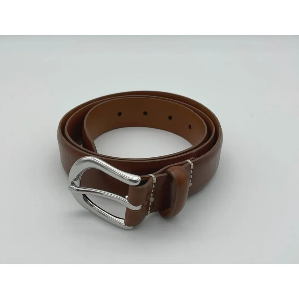 J.Crew Brown Genuine Italian Leather Silvertone Buckle Belt Size 34